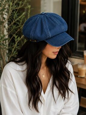 Cara Park Denim Newsboy Cap Slouchy Baker Boy Hat Boho Baggy Back